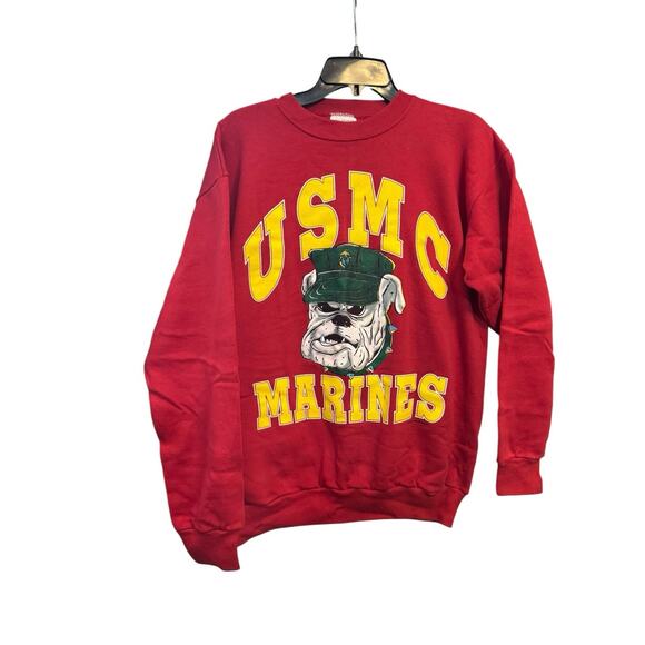 Vintage 1991 Saturdays Hero USMC Marines Bulldog Fleece Sweatshirt Large Red - Picture 1 of 7